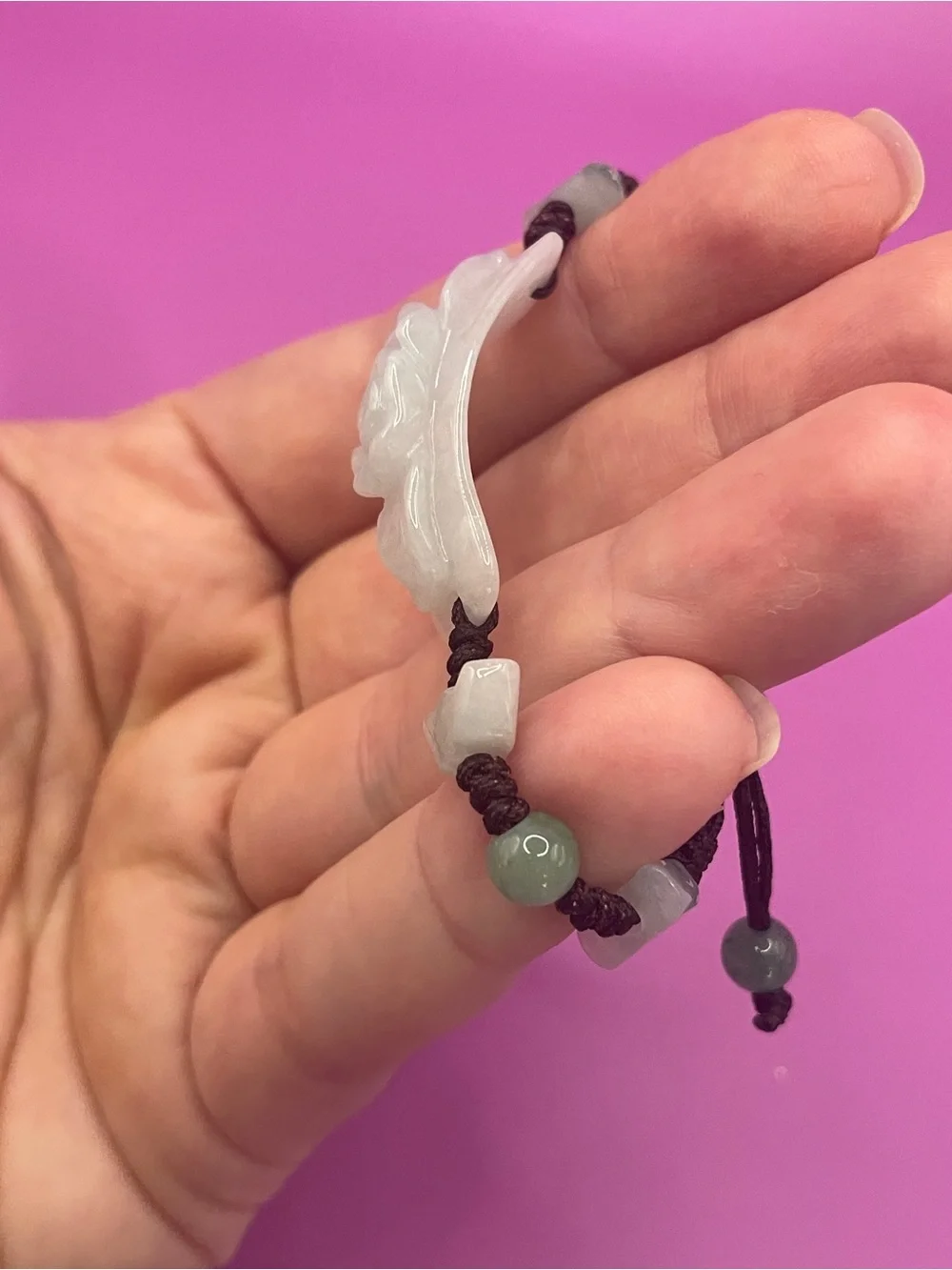 Hand-Carved Light Green Jade Rose Pendant Bracelet